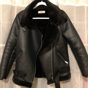 Black Faux Leather/Fur Coat